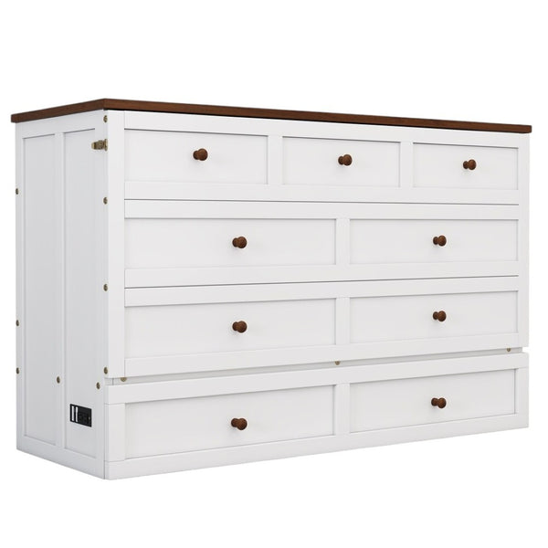 HomeRoots White Wood Full Murphy Bed with Built-In USB, Storage Drawer & Space-Saving Design for Small Rooms 653100