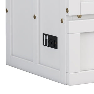 HomeRoots White Wood Full Murphy Bed with Built-In USB, Storage Drawer & Space-Saving Design for Small Rooms 653100
