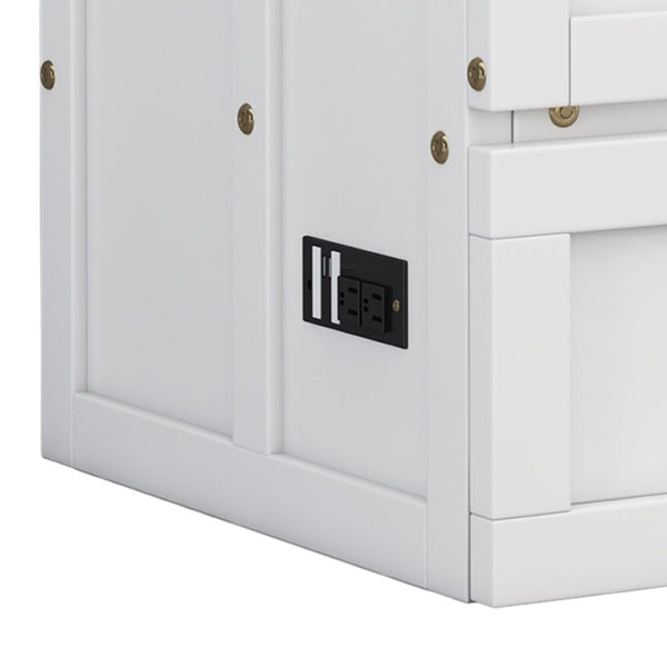 HomeRoots White Wood Full Murphy Bed with Built-In USB, Storage Drawer & Space-Saving Design for Small Rooms 653100