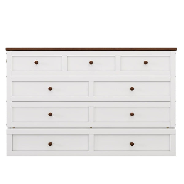 HomeRoots White Wood Full Murphy Bed with Built-In USB, Storage Drawer & Space-Saving Design for Small Rooms 653100