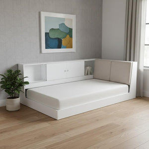 HomeRoots White Tufted Linen Twin Day Bed with USB Port - Stylish, Versatile Seating & Sleeping Solution! 653101