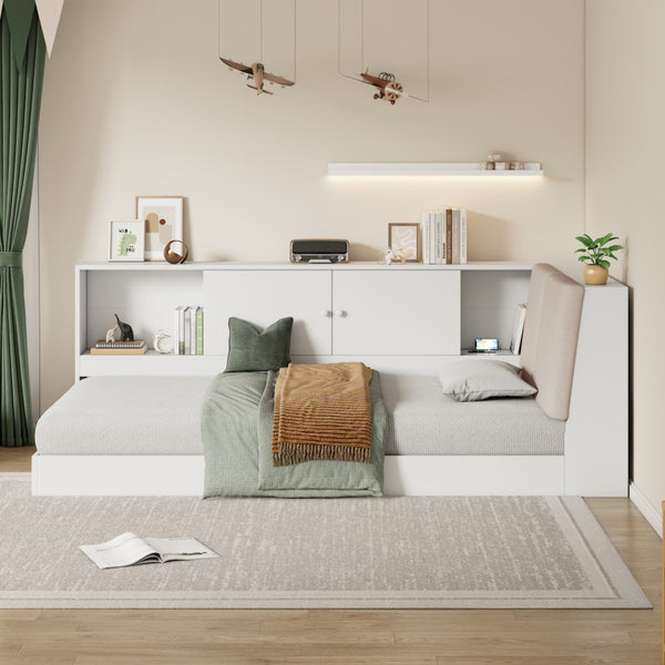HomeRoots White Tufted Linen Twin Day Bed with USB Port - Stylish, Versatile Seating & Sleeping Solution! 653101