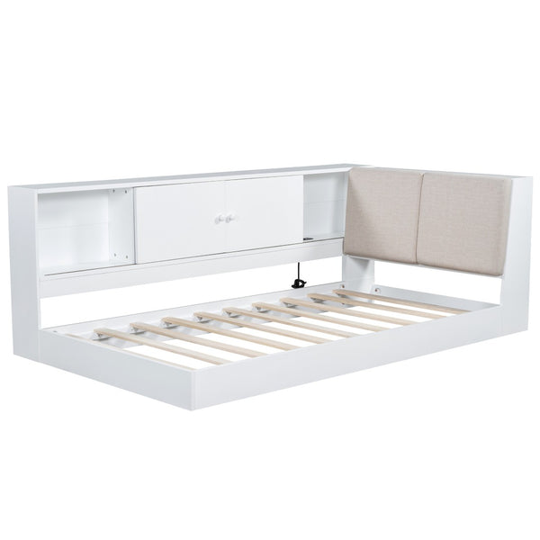 HomeRoots White Tufted Linen Twin Day Bed with USB Port - Stylish, Versatile Seating & Sleeping Solution! 653101