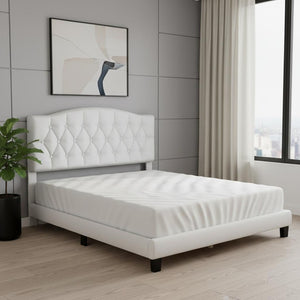 HomeRoots Black Upholstered Queen Bed Frame with Tufted Fabric & Elegant Wood Accents for Modern Bedrooms 653102