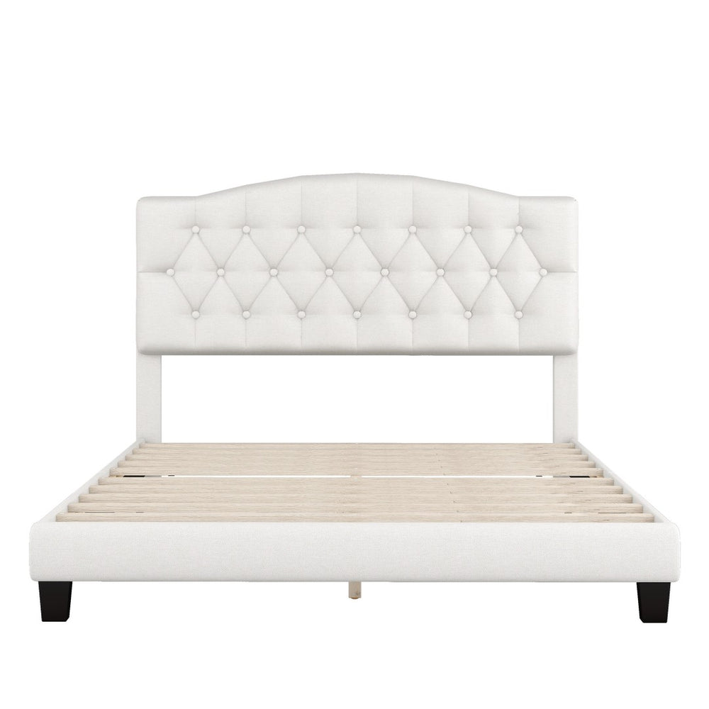 HomeRoots Black Upholstered Queen Bed Frame with Tufted Fabric & Elegant Wood Accents for Modern Bedrooms 653102