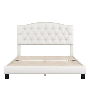 HomeRoots Black Upholstered Queen Bed Frame with Tufted Fabric & Elegant Wood Accents for Modern Bedrooms 653102