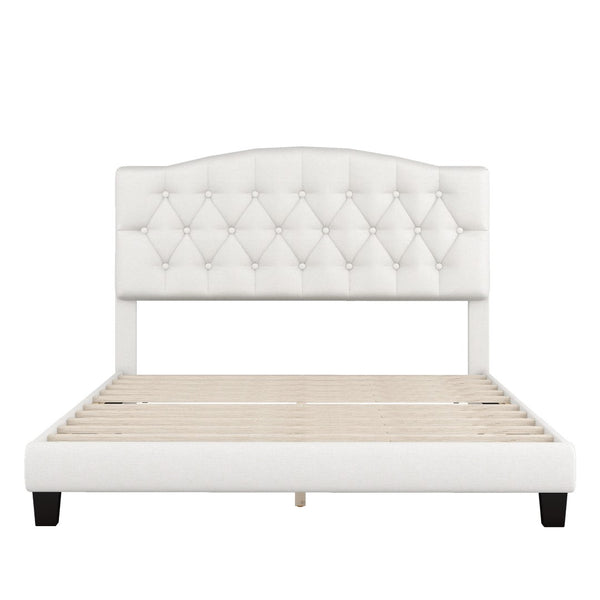 HomeRoots Black Upholstered Queen Bed Frame with Tufted Fabric & Elegant Wood Accents for Modern Bedrooms 653102