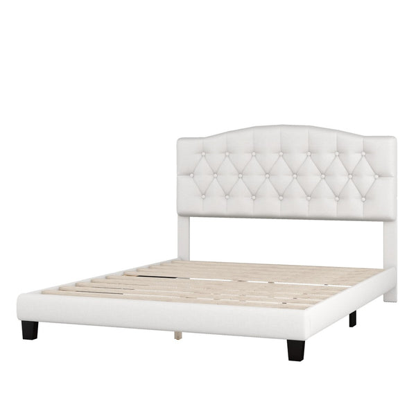 HomeRoots Black Upholstered Queen Bed Frame with Tufted Fabric & Elegant Wood Accents for Modern Bedrooms 653102