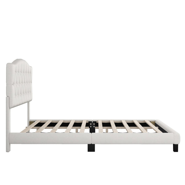 HomeRoots Black Upholstered Queen Bed Frame with Tufted Fabric & Elegant Wood Accents for Modern Bedrooms 653102
