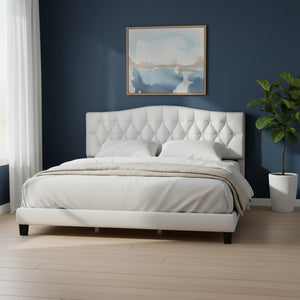 HomeRoots Beige Tufted King Bed Frame - Elegant Upholstered Design with Diamond Stitching & Durable Support 653103