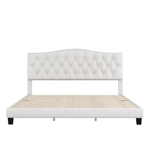 HomeRoots Beige Tufted King Bed Frame - Elegant Upholstered Design with Diamond Stitching & Durable Support 653103