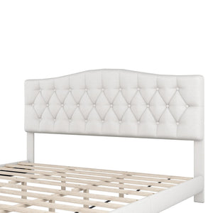 HomeRoots Beige Tufted King Bed Frame - Elegant Upholstered Design with Diamond Stitching & Durable Support 653103