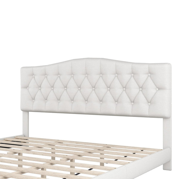 HomeRoots Beige Tufted King Bed Frame - Elegant Upholstered Design with Diamond Stitching & Durable Support 653103
