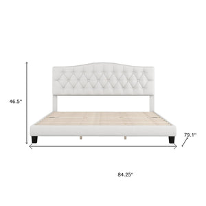 HomeRoots Beige Tufted King Bed Frame - Elegant Upholstered Design with Diamond Stitching & Durable Support 653103