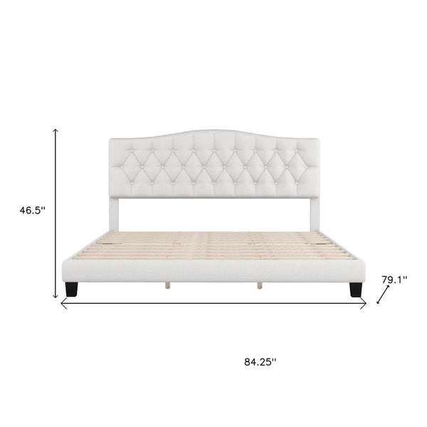 HomeRoots Beige Tufted King Bed Frame - Elegant Upholstered Design with Diamond Stitching & Durable Support 653103