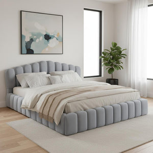 HomeRoots Light Blue Tufted Velvet Queen Bed Frame - Elegant Platform Design for a Chic Bedroom Retreat 653104