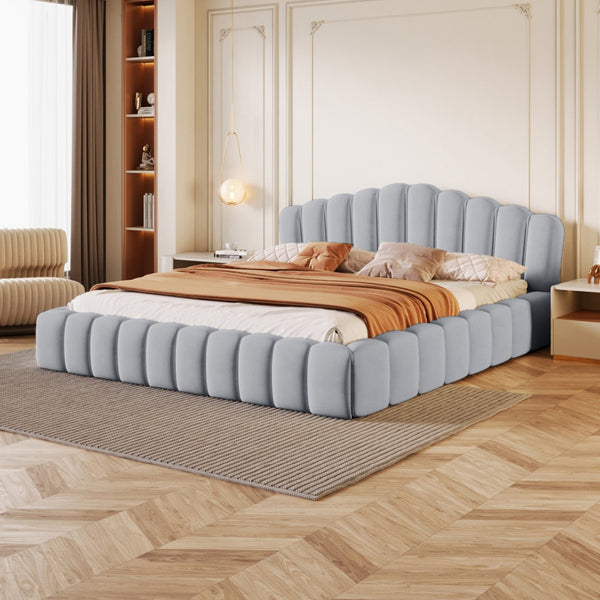 HomeRoots Light Blue Tufted Velvet Queen Bed Frame - Elegant Platform Design for a Chic Bedroom Retreat 653104
