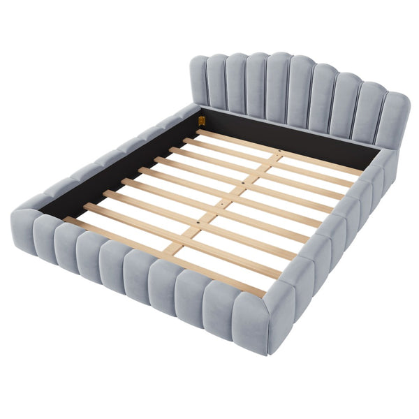 HomeRoots Light Blue Tufted Velvet Queen Bed Frame - Elegant Platform Design for a Chic Bedroom Retreat 653104