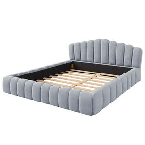 HomeRoots Light Blue Tufted Velvet Queen Bed Frame - Elegant Platform Design for a Chic Bedroom Retreat 653104