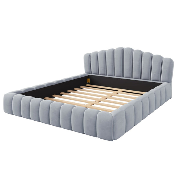 HomeRoots Light Blue Tufted Velvet Queen Bed Frame - Elegant Platform Design for a Chic Bedroom Retreat 653104