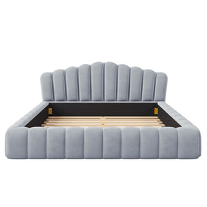 HomeRoots Light Blue Tufted Velvet Queen Bed Frame - Elegant Platform Design for a Chic Bedroom Retreat 653104
