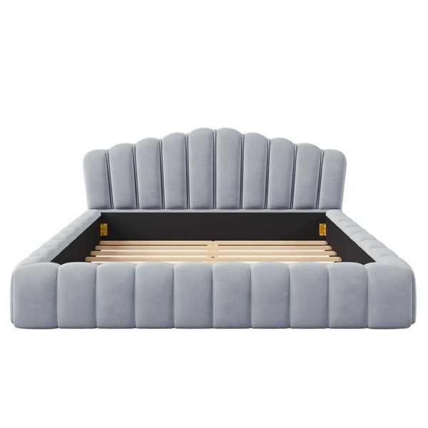 HomeRoots Light Blue Tufted Velvet Queen Bed Frame - Elegant Platform Design for a Chic Bedroom Retreat 653104