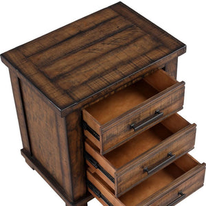 HomeRoots Set of Two 26" Distressed Walnut Solid Wood Nightstands with Three Drawers for Rustic Elegance 653105