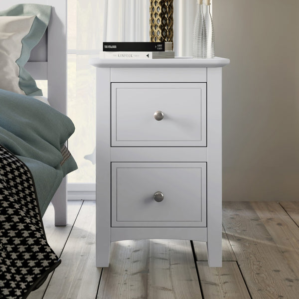 HomeRoots 22" White Wood Square Nightstand with Two Drawers - Stylish, Compact Storage for Every Bedroom Decor 653106