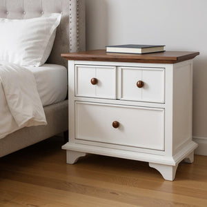 HomeRoots 28" White and Walnut Brown Two-Drawer Nightstand – Stylish Farmhouse Design with Practical Storage Solutions 653107