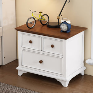 HomeRoots 28" White and Walnut Brown Two-Drawer Nightstand – Stylish Farmhouse Design with Practical Storage Solutions 653107