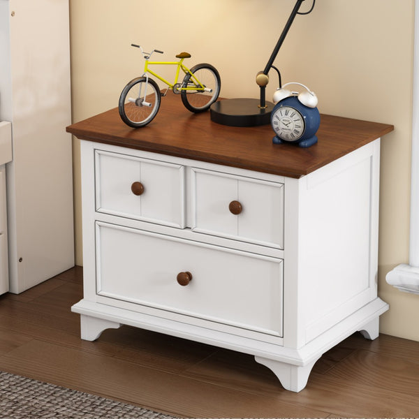 HomeRoots 28" White and Walnut Brown Two-Drawer Nightstand – Stylish Farmhouse Design with Practical Storage Solutions 653107