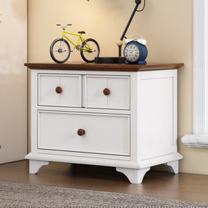 HomeRoots 28" White and Walnut Brown Two-Drawer Nightstand – Stylish Farmhouse Design with Practical Storage Solutions 653107