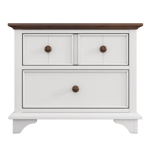 HomeRoots 28" White and Walnut Brown Two-Drawer Nightstand – Stylish Farmhouse Design with Practical Storage Solutions 653107