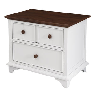 HomeRoots 28" White and Walnut Brown Two-Drawer Nightstand – Stylish Farmhouse Design with Practical Storage Solutions 653107