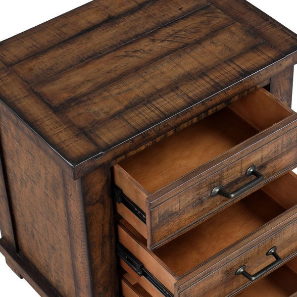 HomeRoots 26" Rustic Walnut Three-Drawer Nightstand with Vintage Black Pulls - Stylish Storage Solution for Any Room 653108