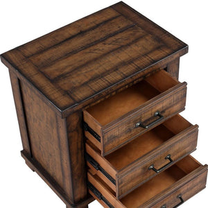 HomeRoots 26" Rustic Walnut Three-Drawer Nightstand with Vintage Black Pulls - Stylish Storage Solution for Any Room 653108