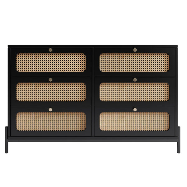 HomeRoots 47" Black Wood and Rattan Six Drawer Dresser - Stylish Storage Solution for Modern Bedrooms & Décor 653110