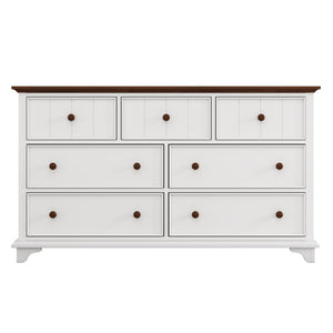 HomeRoots 61" Modern Two-Tone Walnut & White Seven Drawer Dresser – Stylish Storage Solution for Clutter-Free Spaces 653111