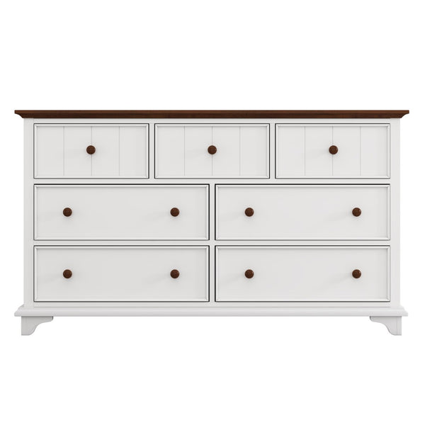 HomeRoots 61" Modern Two-Tone Walnut & White Seven Drawer Dresser – Stylish Storage Solution for Clutter-Free Spaces 653111