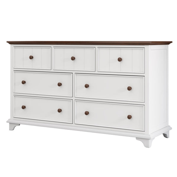 HomeRoots 61" Modern Two-Tone Walnut & White Seven Drawer Dresser – Stylish Storage Solution for Clutter-Free Spaces 653111