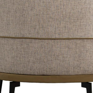HomeRoots 29" Modern Beige Linen Barrel Chair with Stylish Camel Trim and Sturdy Black Metal Legs for Comfort 653112