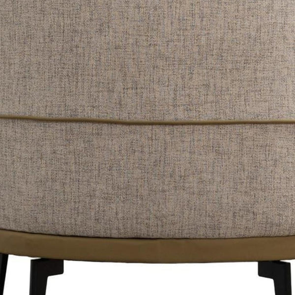 HomeRoots 29" Modern Beige Linen Barrel Chair with Stylish Camel Trim and Sturdy Black Metal Legs for Comfort 653112