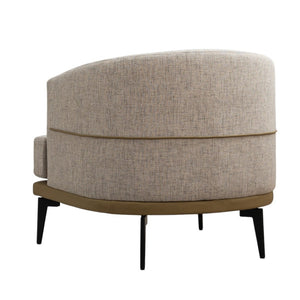 HomeRoots 29" Modern Beige Linen Barrel Chair with Stylish Camel Trim and Sturdy Black Metal Legs for Comfort 653112