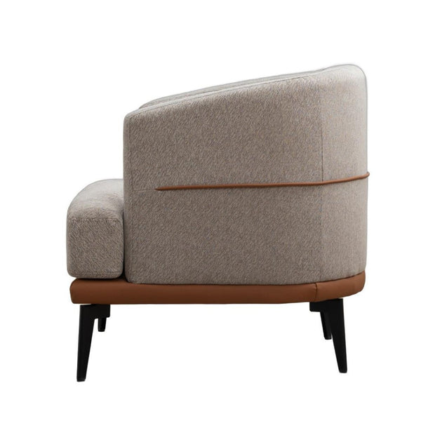 HomeRoots 29" Chic Beige Terra Cotta & Black Linen Upholstered Barrel Chair for Modern Living Spaces & Comfort 653113