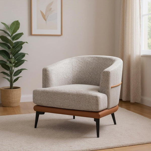 HomeRoots 29" Chic Beige Terra Cotta & Black Linen Upholstered Barrel Chair for Modern Living Spaces & Comfort 653113