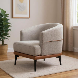 HomeRoots 29" Chic Beige Terra Cotta & Black Linen Upholstered Barrel Chair for Modern Living Spaces & Comfort 653113