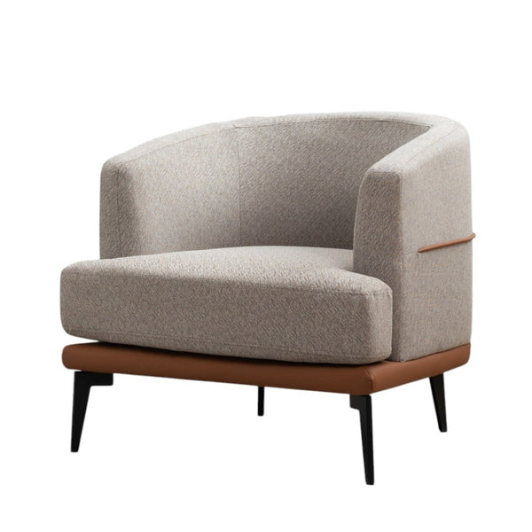 HomeRoots 29" Chic Beige Terra Cotta & Black Linen Upholstered Barrel Chair for Modern Living Spaces & Comfort 653113