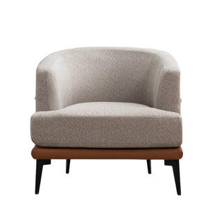 HomeRoots 29" Chic Beige Terra Cotta & Black Linen Upholstered Barrel Chair for Modern Living Spaces & Comfort 653113