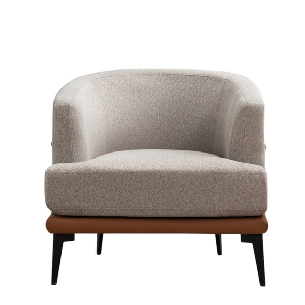 HomeRoots 29" Chic Beige Terra Cotta & Black Linen Upholstered Barrel Chair for Modern Living Spaces & Comfort 653113