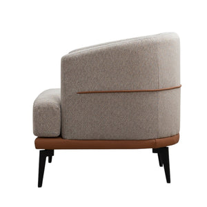HomeRoots 29" Chic Beige Terra Cotta & Black Linen Upholstered Barrel Chair for Modern Living Spaces & Comfort 653113
